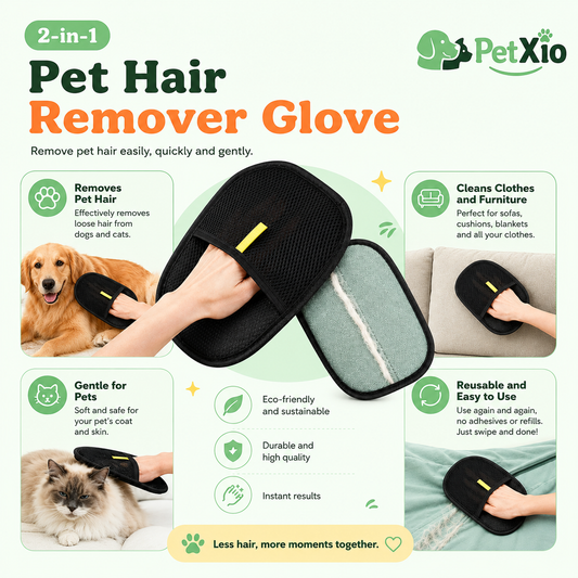 PetXio 2-in-1 Pet Hair Remover Glove — removes hair, cleans furniture, gentle for pets, reusable