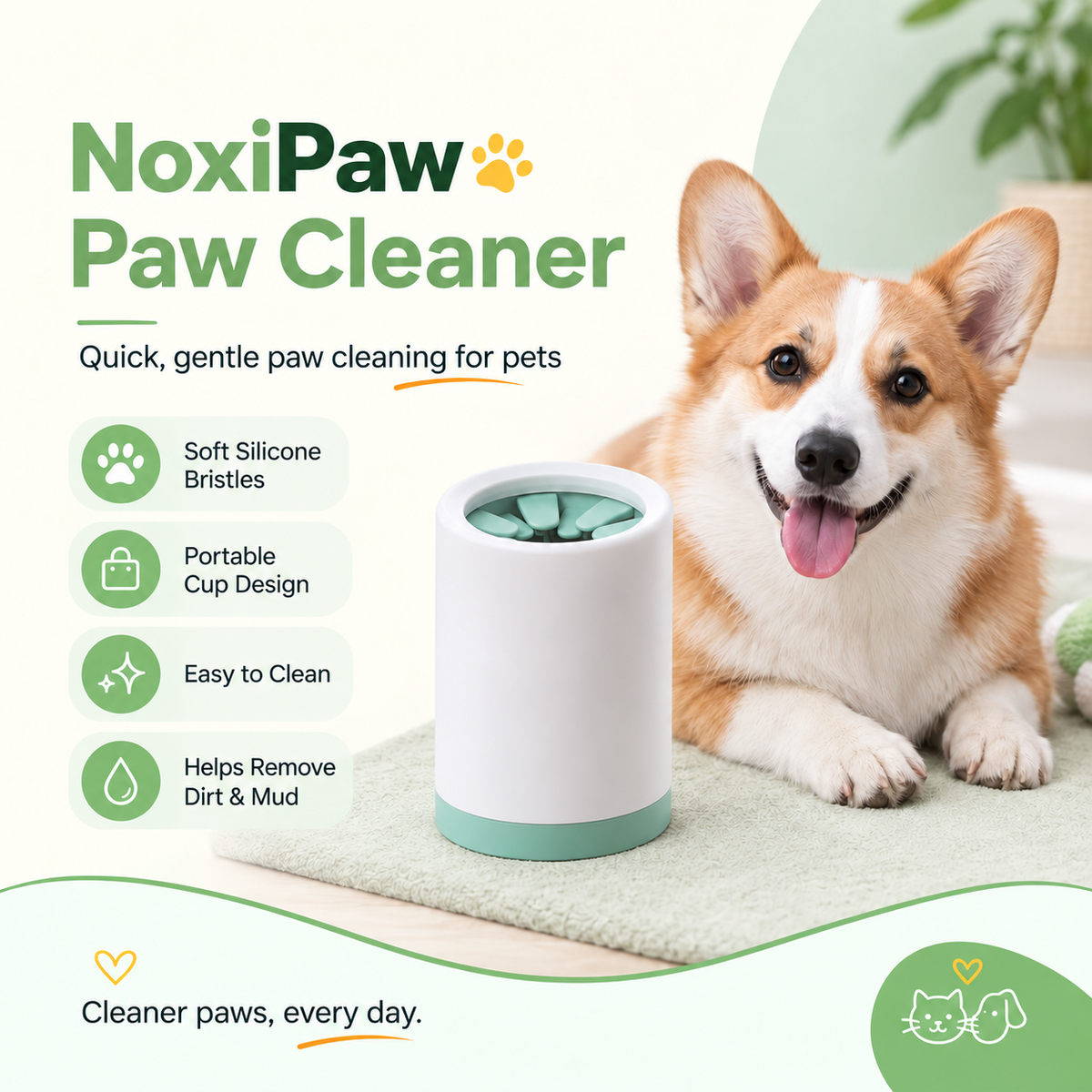 NoxiPaw disponible en 3 colores — verde menta, gris y rosa suave